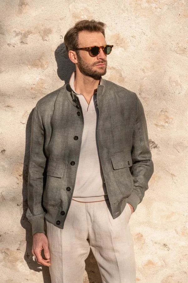 Sage linen bomber jacket – Made in Italy