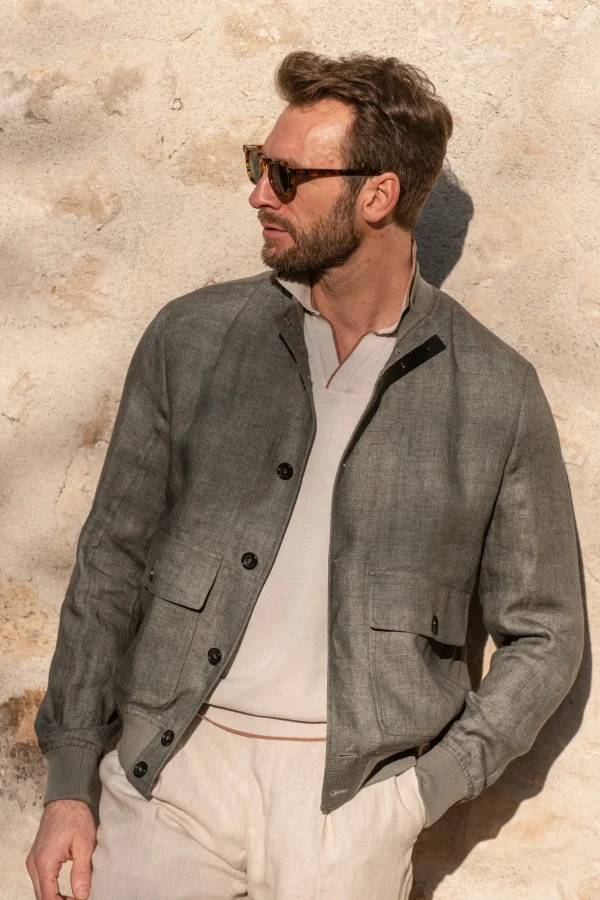 Sage linen bomber jacket – Made in Italy