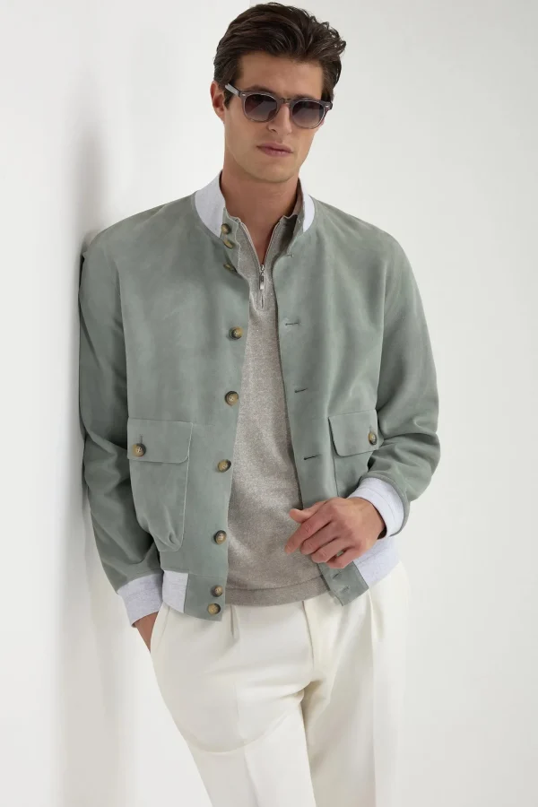 Sage suede bomber – Made in Italy