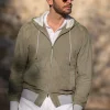 Sage suede hooded bomber jacket – Made in Italy