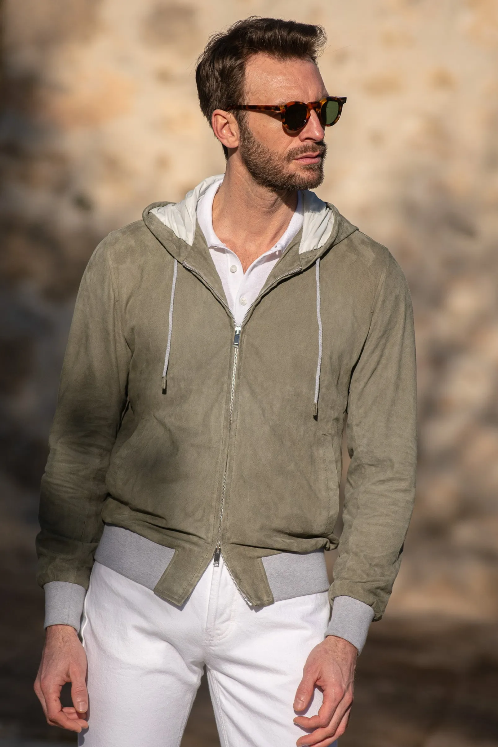 sage_suede_hooded_bomber__0.webp Sage suede hooded bomber jacket – Made in Italy