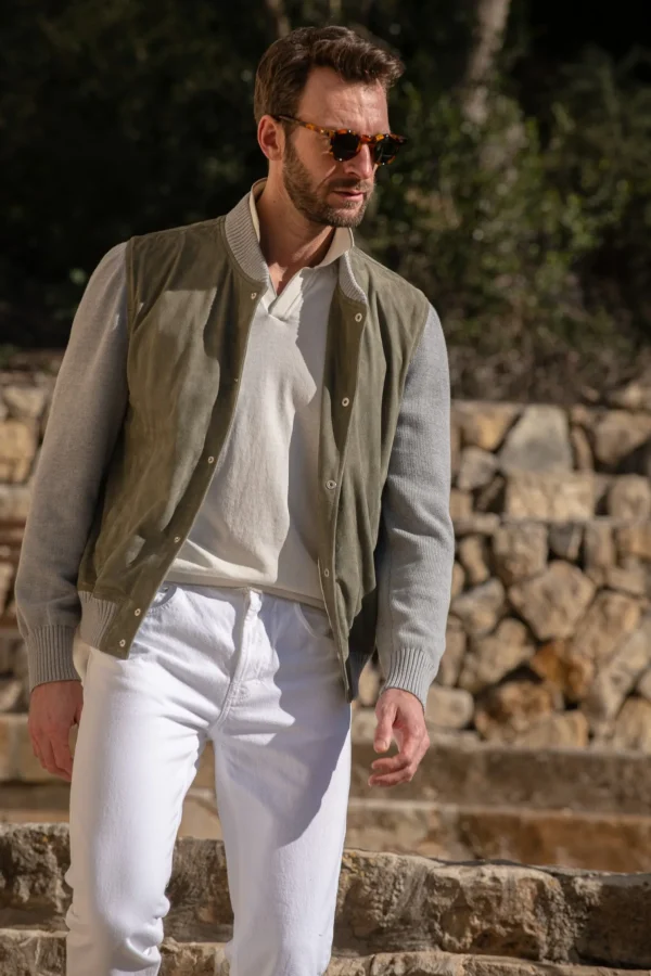 Sage suede knit bomber – Made in Italy