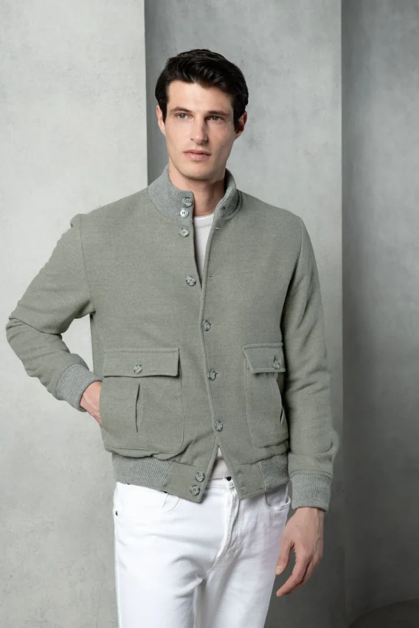 Sage Super 180's wool flannel bomber jacket – Made in Italy