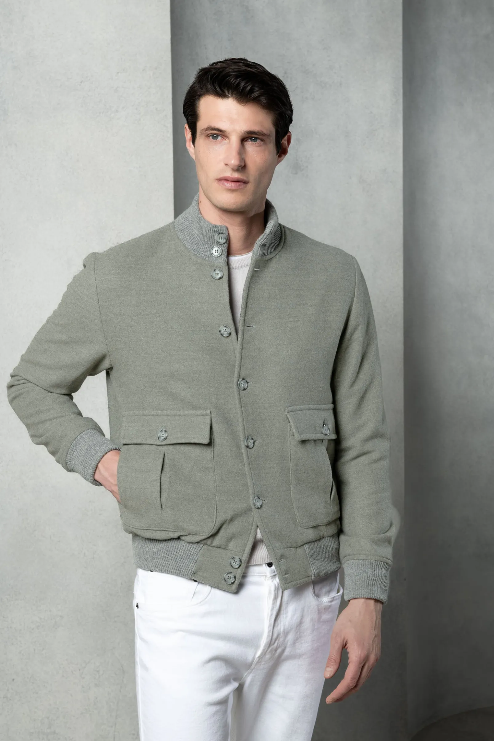 sage_super_s_wool_flannel_0.webp Sage Super 180's wool flannel bomber jacket – Made in Italy