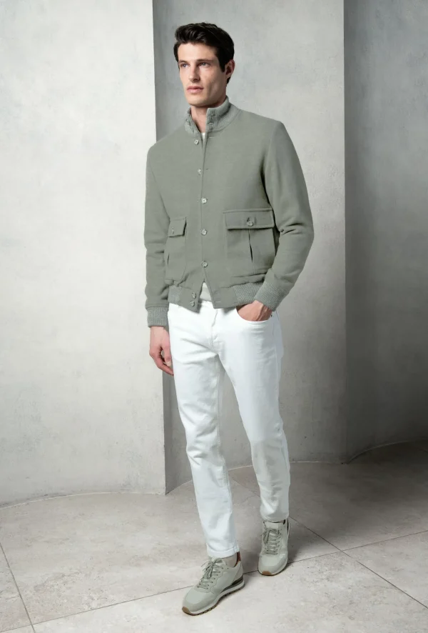 Sage Super 180's wool flannel bomber jacket – Made in Italy