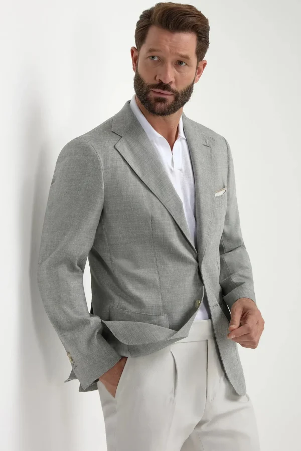 Sage wool and linen jacket - Made in Italy