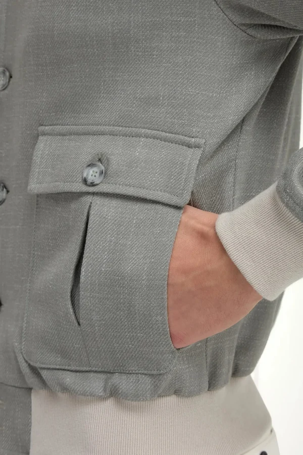Sage wool silk and linen bomber - Made in Italy