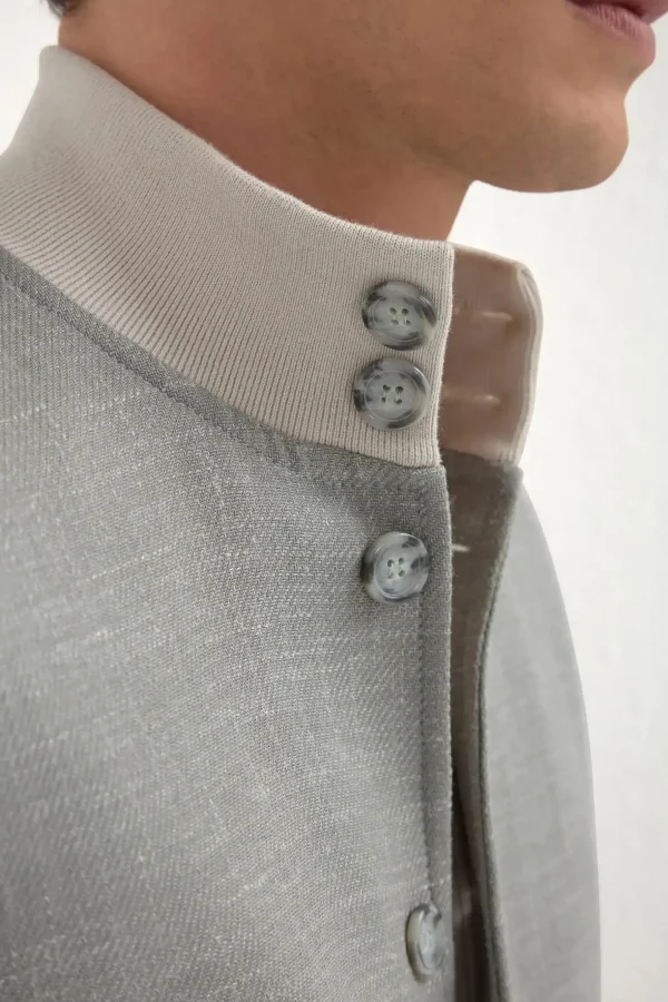 Sage wool silk and linen bomber - Made in Italy