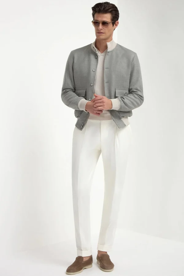 Sage wool silk and linen bomber - Made in Italy