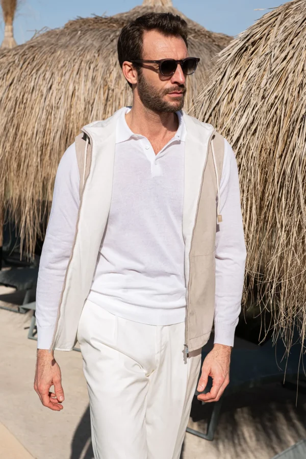 Sand alcantara hooded vest – Made in Italy