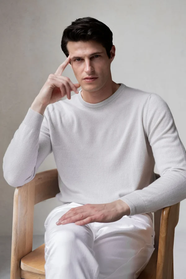 Sand cashmere round neck – Made in italy