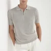 Sand linen and cotton zipped polo - Made in Italy