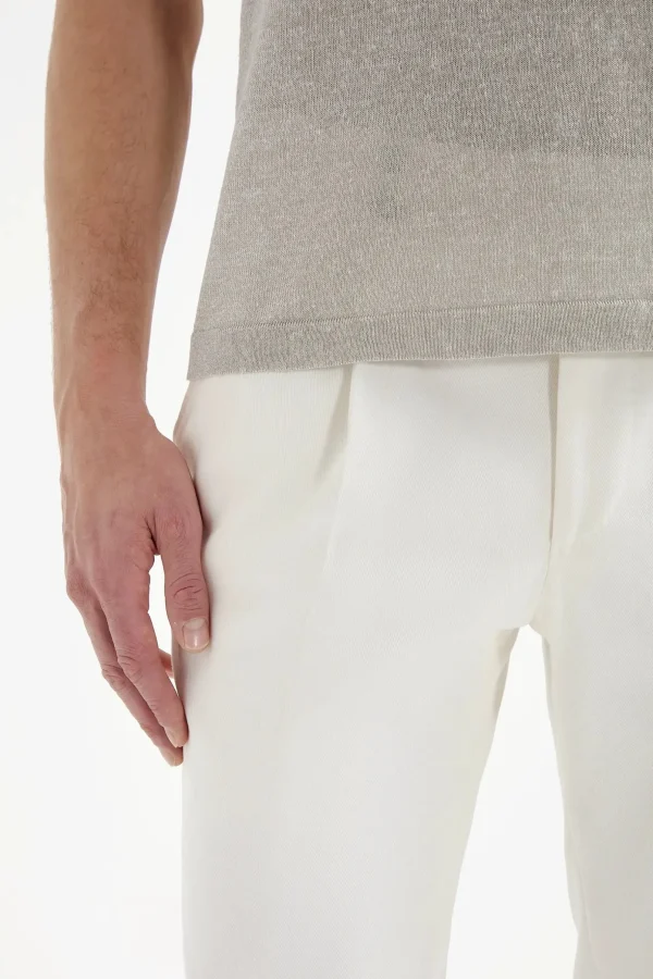 Sand linen and cotton zipped polo - Made in Italy