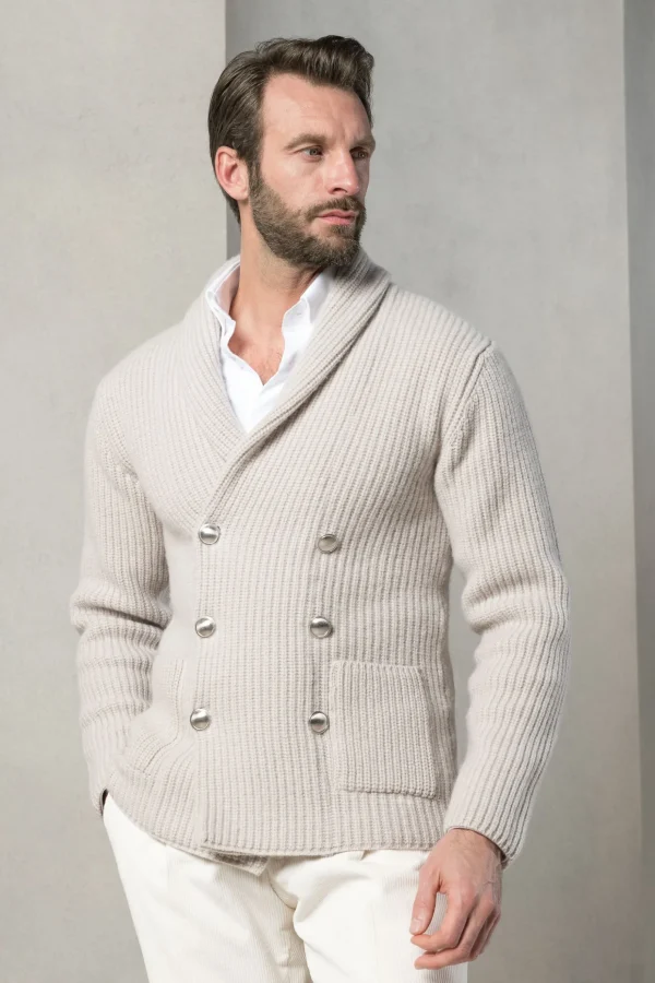 Sand wool and cashmere cardigan - Made in Italy