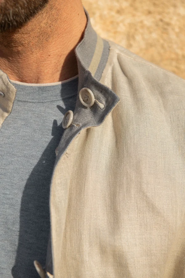 Sky grey and beige reversible bomber jacket – Made in Italy