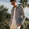 Sky grey herringbone linen Safari Jacket – Made in Italy