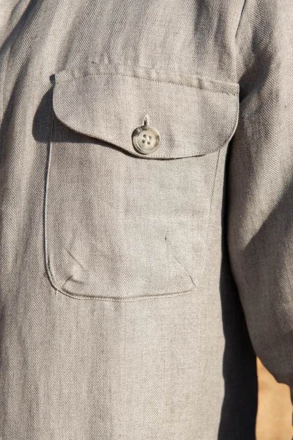 Sky grey herringbone linen Safari Jacket – Made in Italy