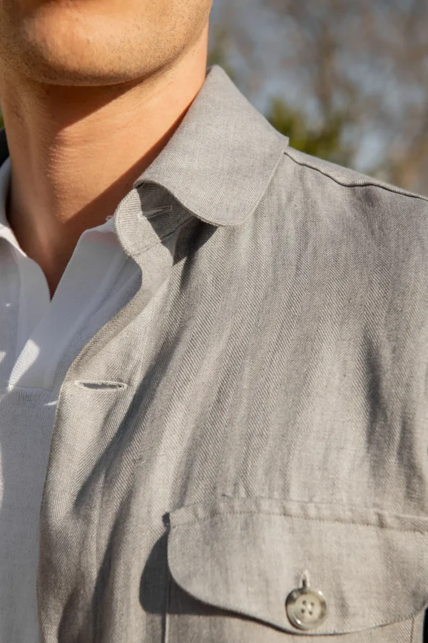 Sky grey herringbone linen Safari Jacket – Made in Italy