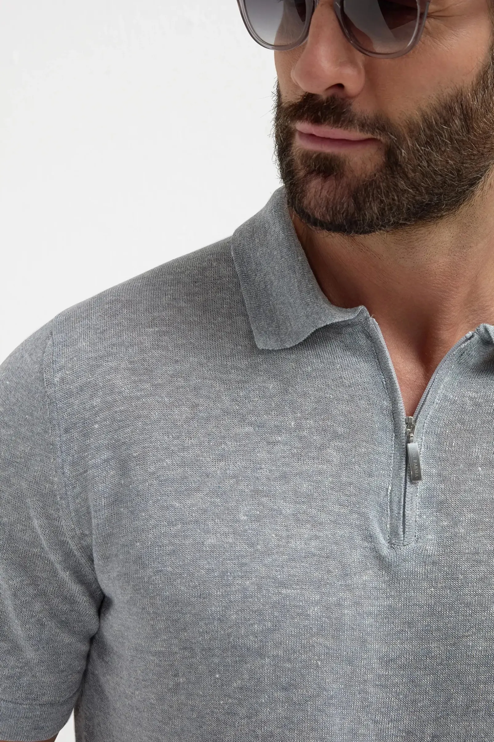 sky_grey_linen_and_cotton_1.webp Sky grey linen and cotton zipped polo - Made in Italy