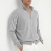 Sky grey Tasmanian wool full zip cardigan - Made in Italy