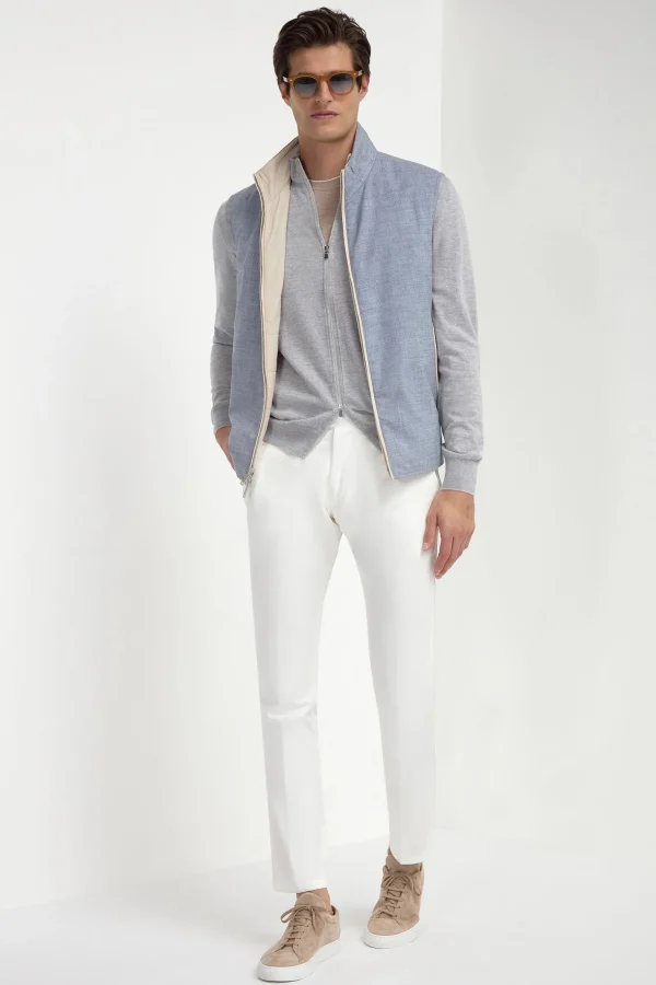 Sky grey Tasmanian wool full zip cardigan - Made in Italy