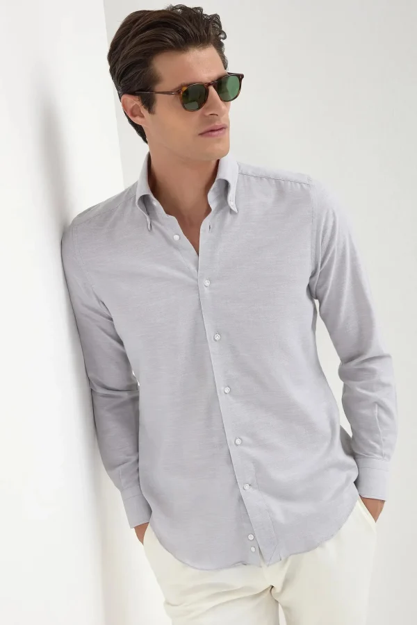 Stone chambray button down shirt - Made in Italy