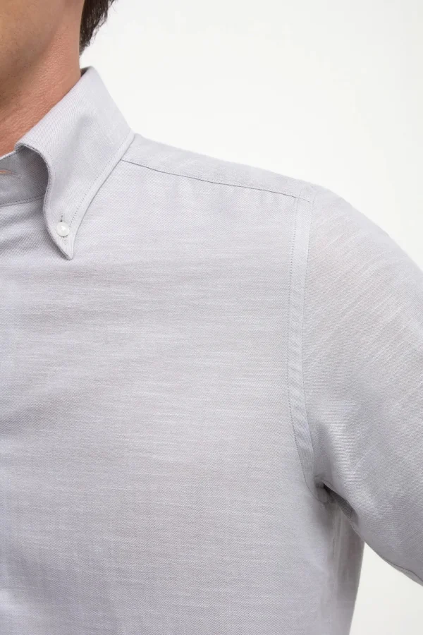 Stone chambray button down shirt - Made in Italy