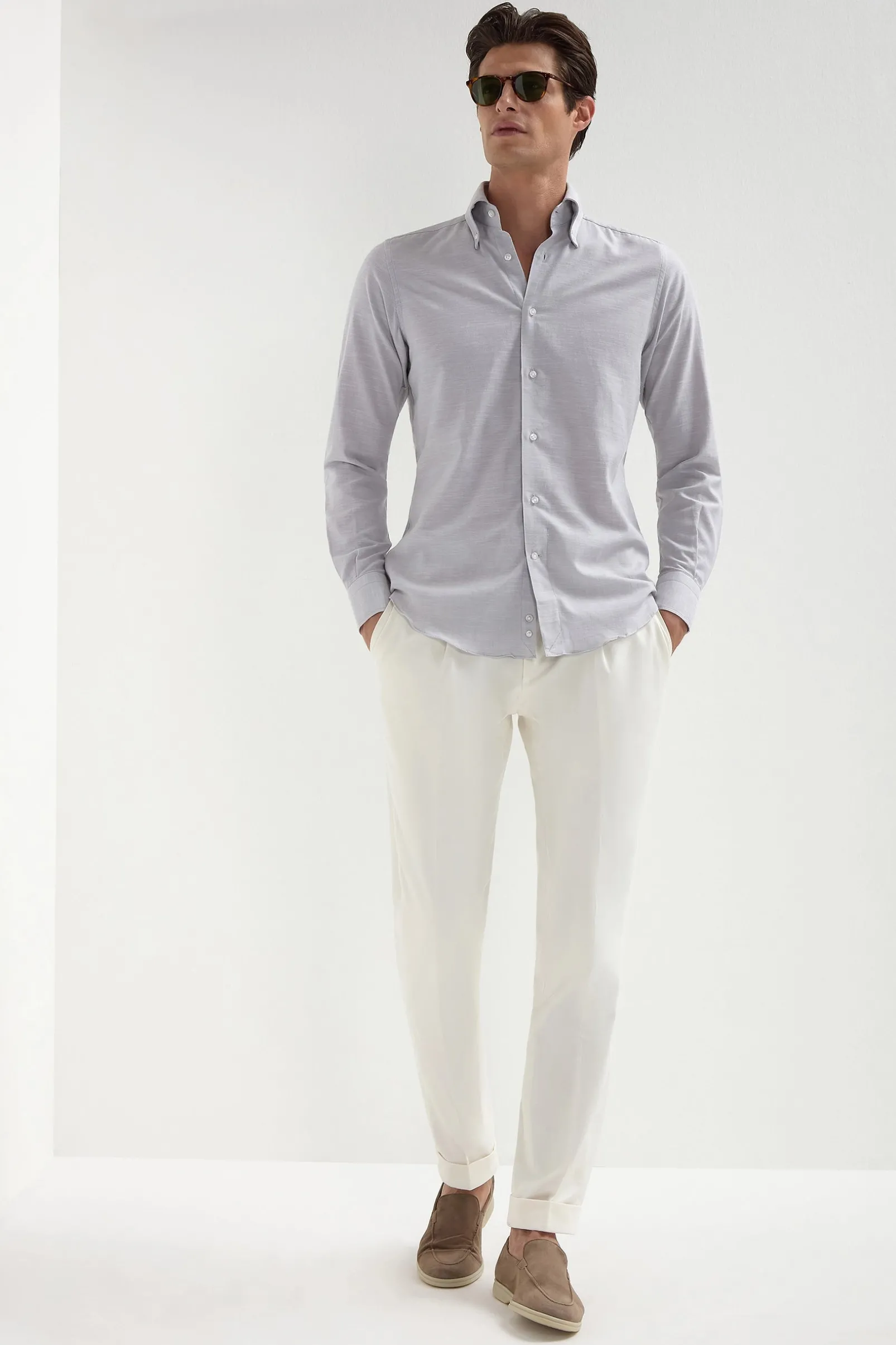 stone_chambray_button_dow_3.webp Stone chambray button down shirt - Made in Italy