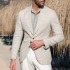 Stone herringbone linen jacket "Soragna Collection" - Made in Italy