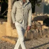 Stone herringbone linen safari jacket – Made in Italy