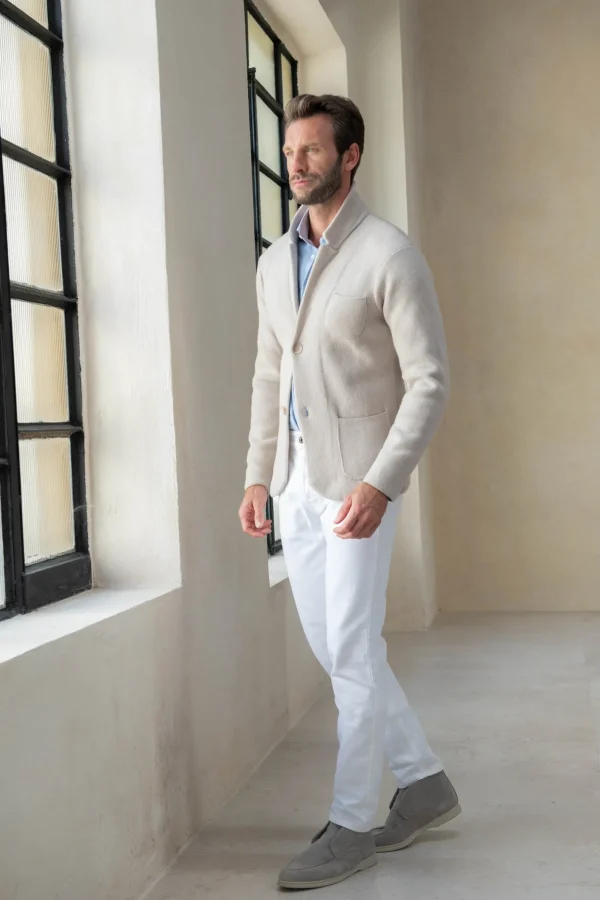Stone knitted jacket – wool and cashmere – Made in Italy