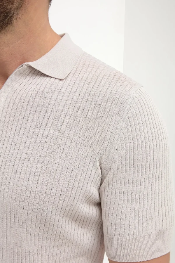 Stone thin rib zipped polo - Made in Italy