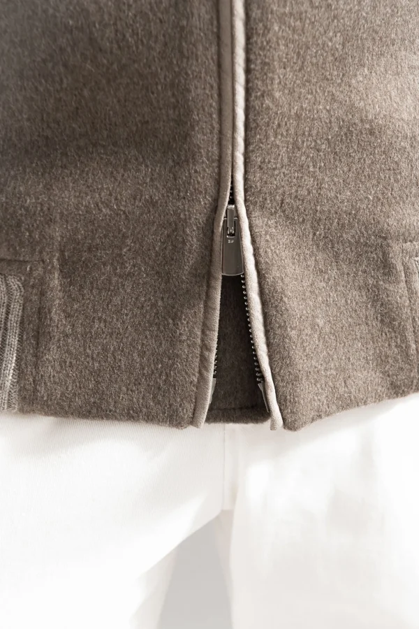Taupe bomber with removable mink collar – Made in Italy