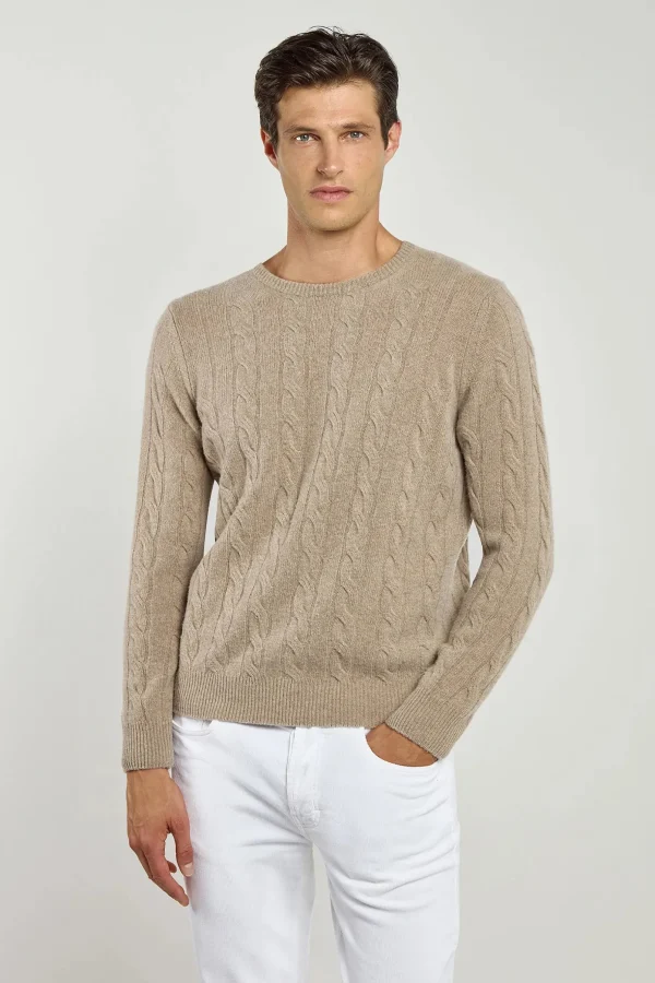 Taupe cable knit sweater – Made in italy