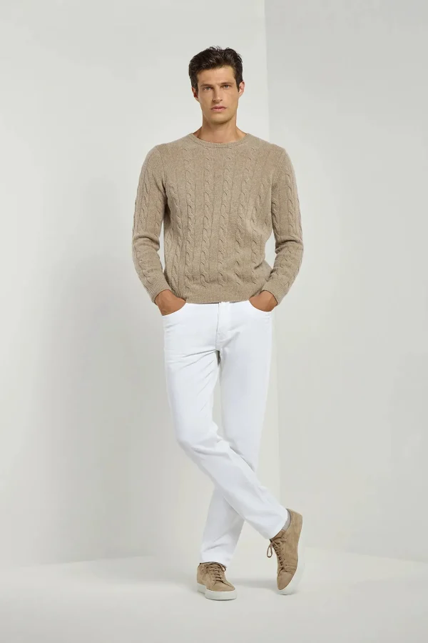 Taupe cable knit sweater – Made in italy