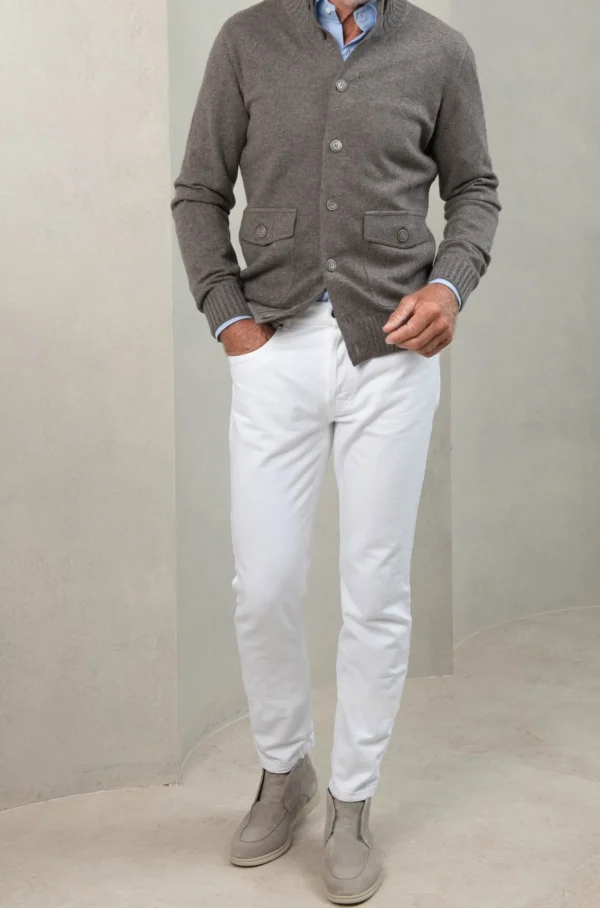 Taupe Cashmere Knitted Bomber – Made in Italy
