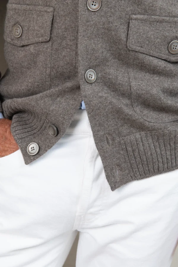Taupe Cashmere Knitted Bomber – Made in Italy