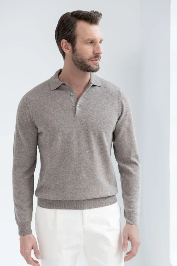 Taupe cashmere polo – Made in Italy