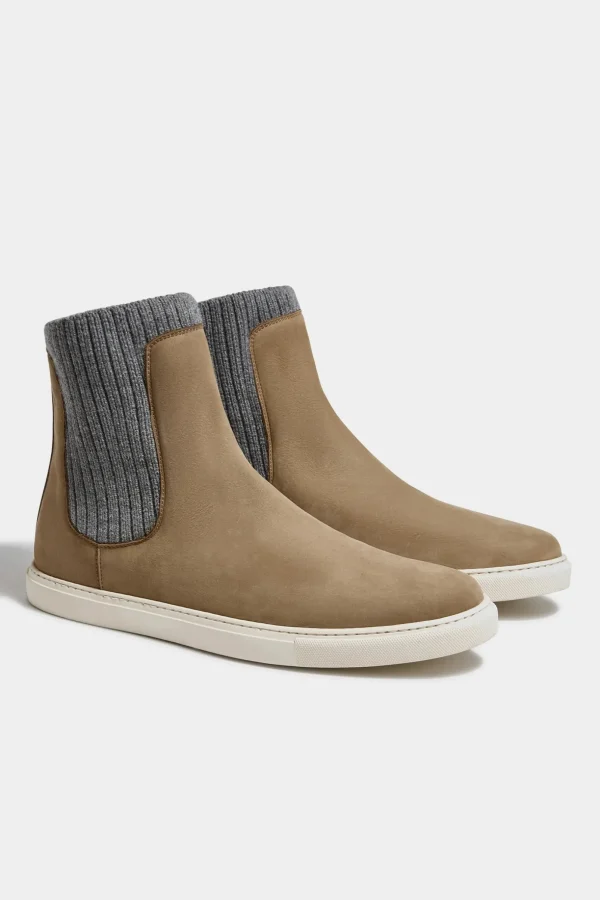 Taupe chelsea boot with knit - Made In Italy