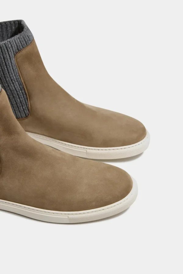 Taupe chelsea boot with knit - Made In Italy