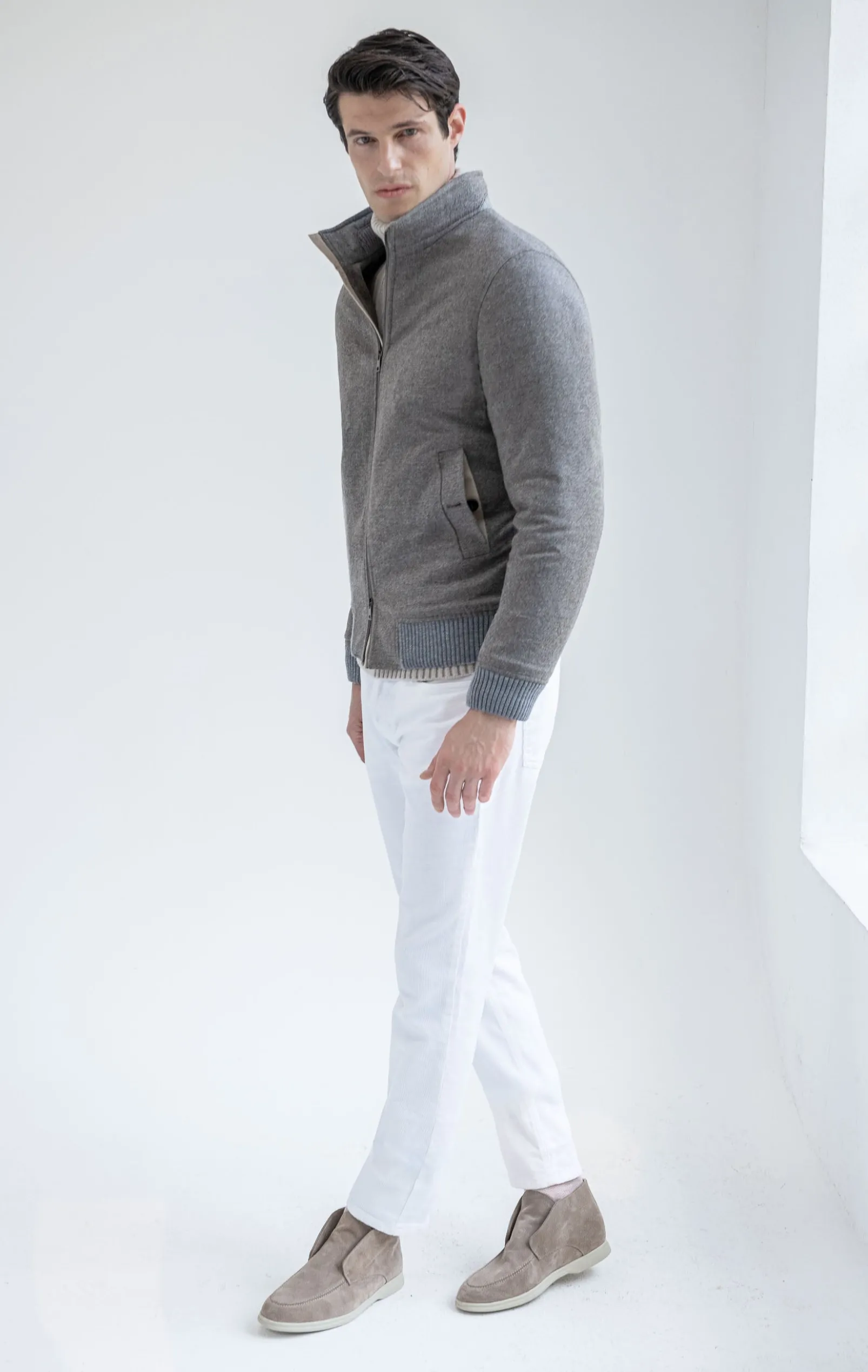 taupe_down_bomber_in_wool_2.webp Taupe down bomber in wool & cashmere – Made in Italy