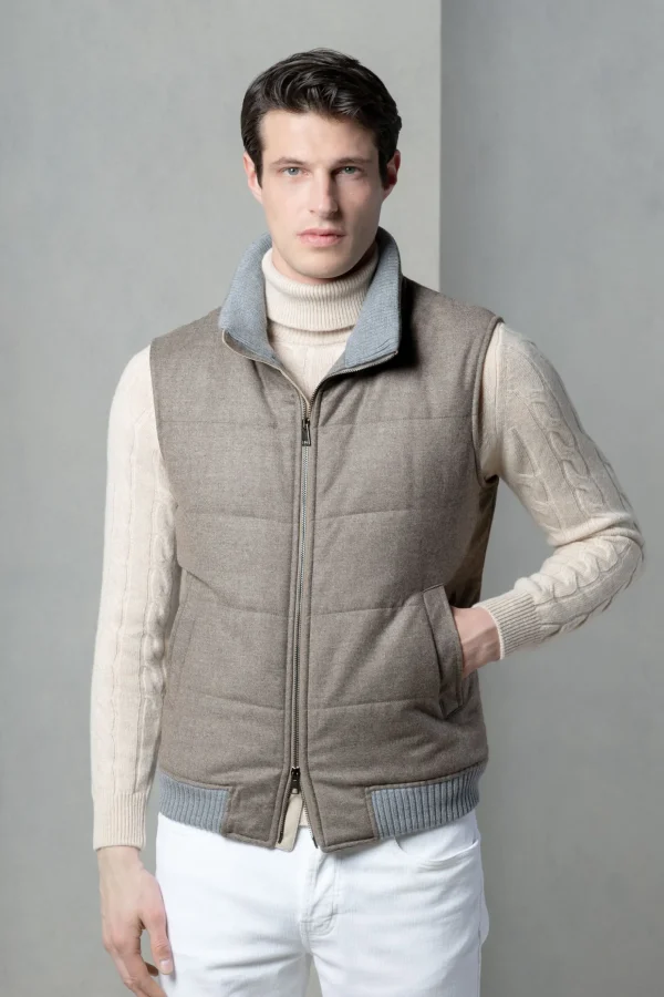 Taupe down vest in wool & cashmere – Made in Italy