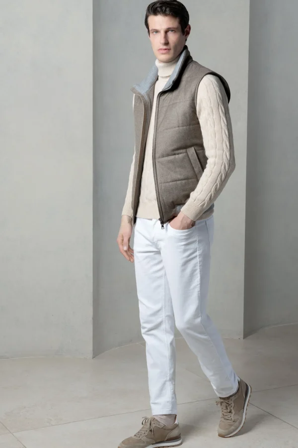 Taupe down vest in wool & cashmere – Made in Italy