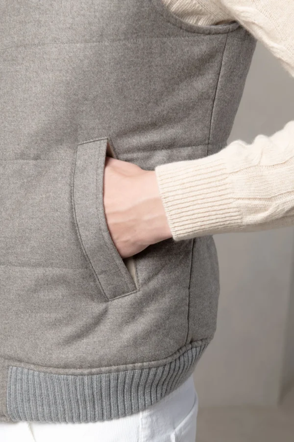 Taupe down vest in wool & cashmere – Made in Italy