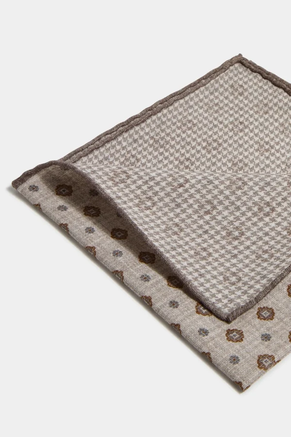 Taupe fancy reversible pocket square - Made in Italy