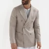 Taupe herringbone double breasted jacket - Made in Italy