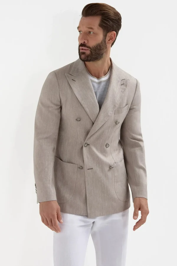 Taupe herringbone double breasted jacket - Made in Italy