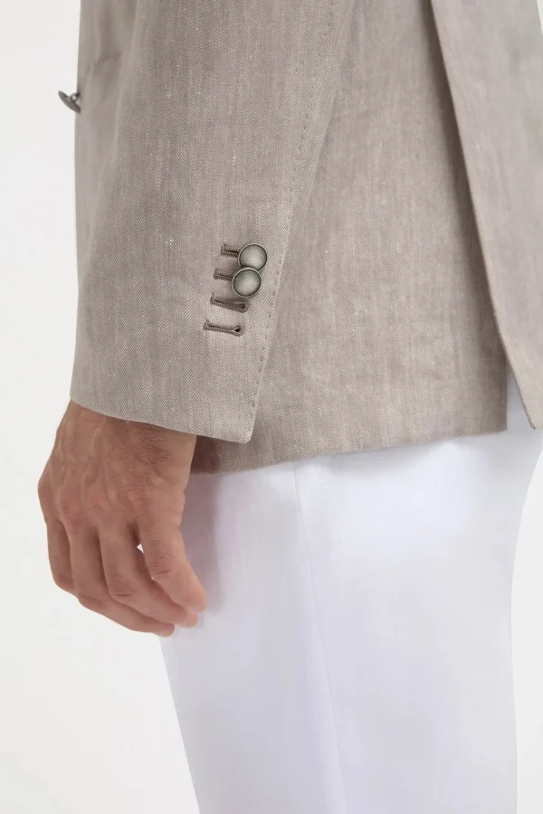 Taupe herringbone double breasted jacket - Made in Italy