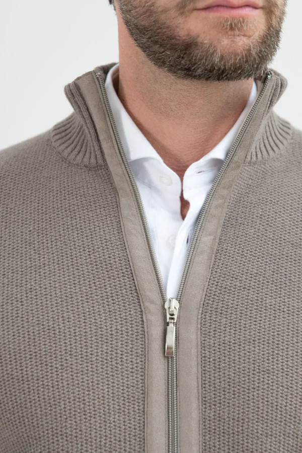 Taupe honeycomb cashmere blend full zip – Made in Italy