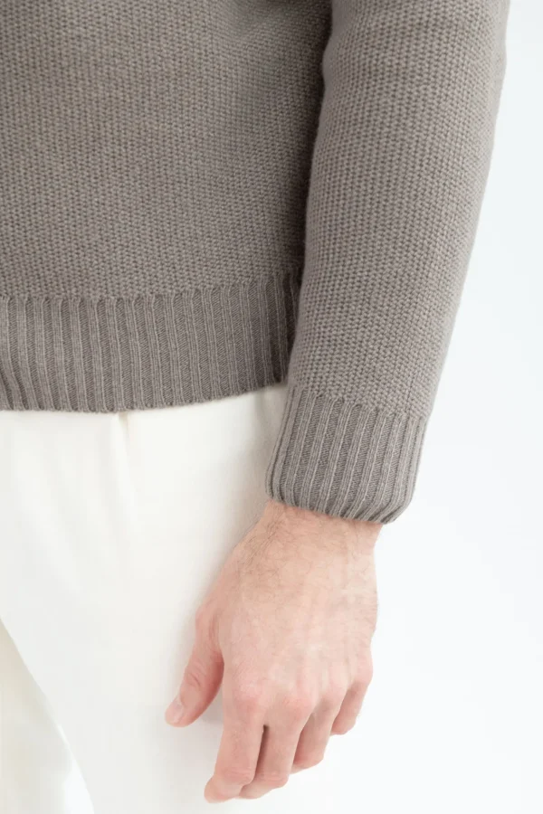 Taupe honeycomb cashmere blend full zip – Made in Italy